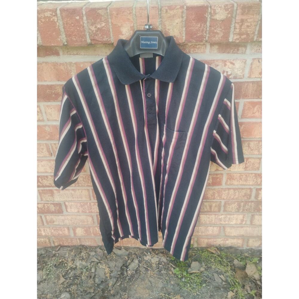 Vintage 90s Henley Striped Polo Shirt Men’s Lg Retro Golf Gorpcore Y2k Aesthetic
